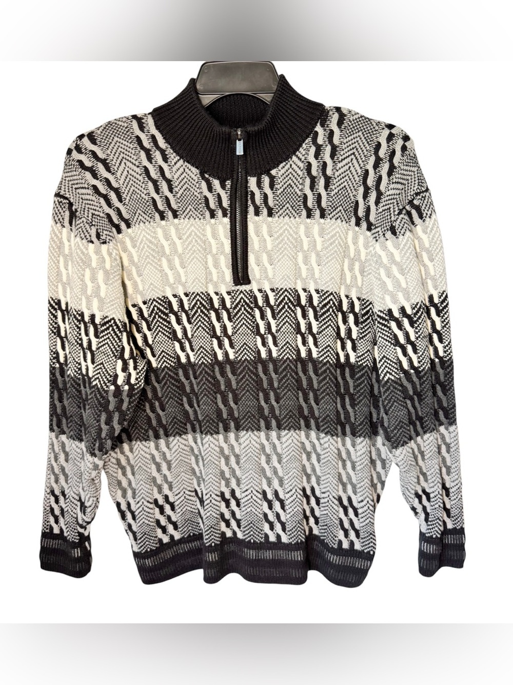 F/X FUSION Men’s Textured 3D Knit Gray Black 1/4 Zip Sweater Sz XL
